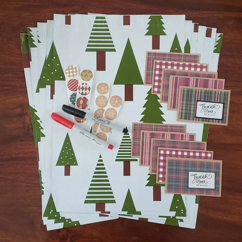 40 PIECE CUSTOM SHIPPING BUNDLE THANK YOU CARDS STICKERS POLYMAILERS